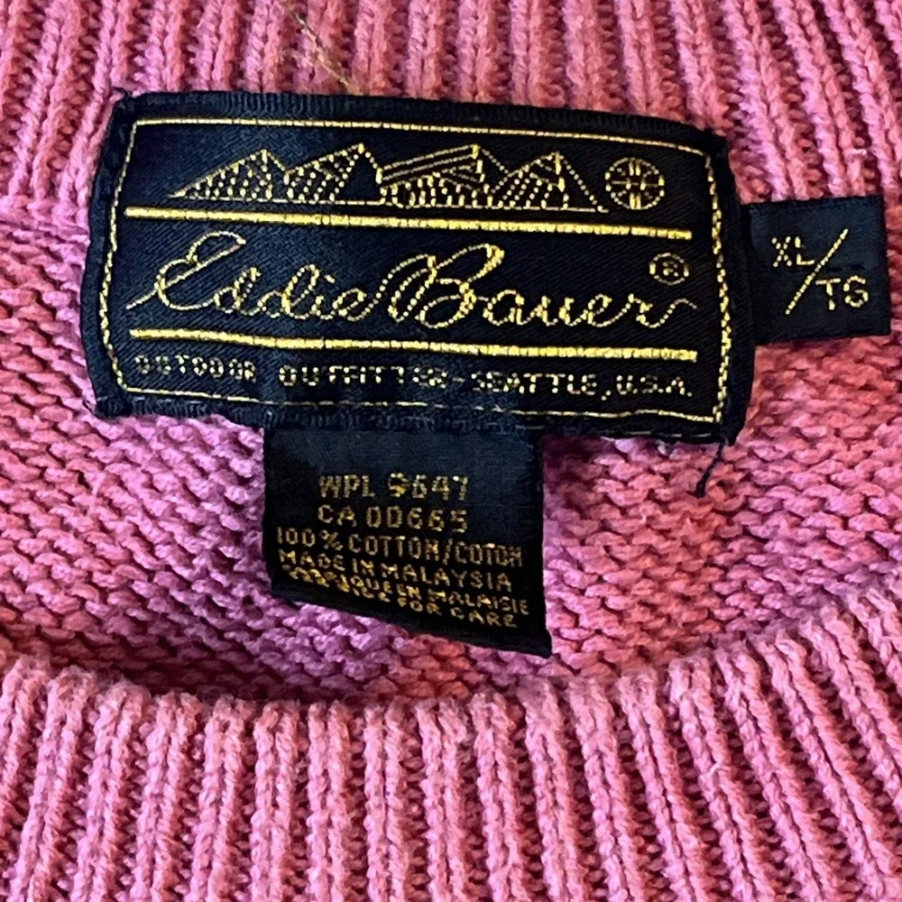 Eddie Bauer‎ Men's XL VTG Tag Chunky Knit Crewneck Sweatshirt Mauve